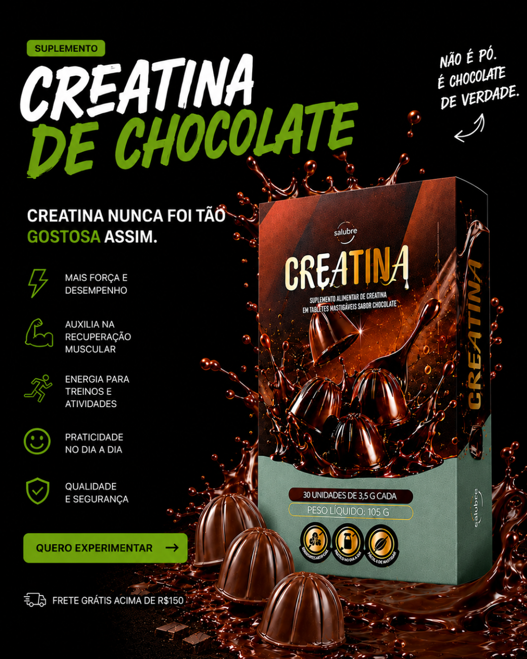 Creatina de Chocolate Salubre — 30% OFF para experimentar